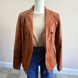 DO+BE Rust Vegan Leather Double-Breasted Blazer